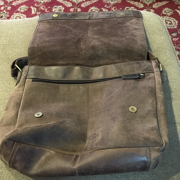 Leabags Leather messenger laptop computer bag dark brown (TD) - Picture 3 of 8